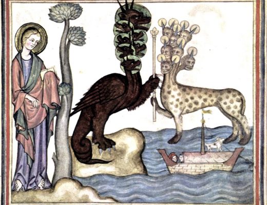 Medieval Image of the dragon and beast, Revelation 13.