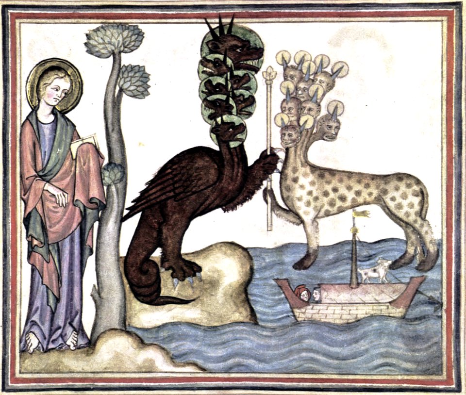 Medieval Image of the dragon and beast, Revelation 13.